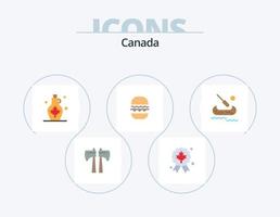 Canada piatto icona imballare 5 icona design. kayak. Canada. bollitore. mangiare. hamburger vettore