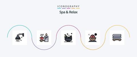 terme e rilassare linea pieno piatto 5 icona imballare Compreso ciotola. loto. spa. Locale. terme vettore