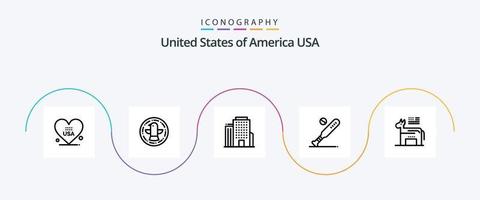 Stati Uniti d'America linea 5 icona imballare Compreso americano. Stati Uniti d'America. costruzione. gli sport. baseball vettore