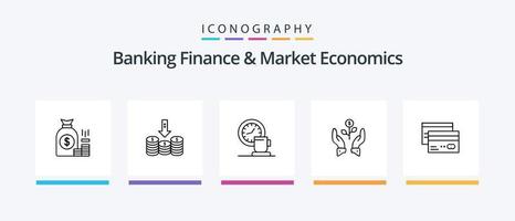 bancario finanza e mercato economia linea 5 icona imballare Compreso i soldi. Contanti. tassa. portafoglio. stipendio. creativo icone design vettore