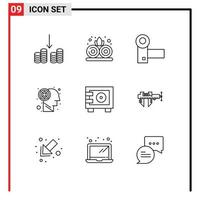 azione vettore icona imballare di 9 linea segni e simboli per armadietto i soldi elettronica depositare labirinto modificabile vettore design elementi