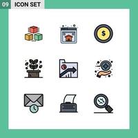 azione vettore icona imballare di 9 linea segni e simboli per cartella attività commerciale moneta terme foglia modificabile vettore design elementi