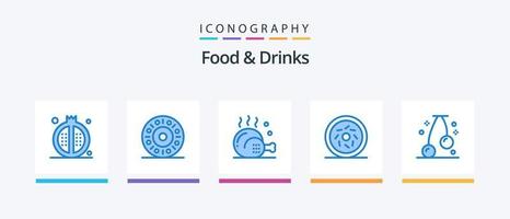 cibo e bevande blu 5 icona imballare Compreso cibo. dolce. pollo. cibo. pasto. creativo icone design vettore