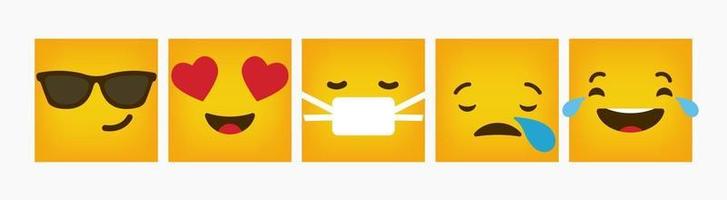 set piatto di reazione emoticon quadrato design vettore