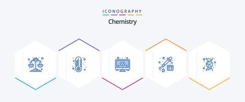 chimica 25 blu icona imballare Compreso . scienza. tenere sotto controllo. dna. far cadere vettore
