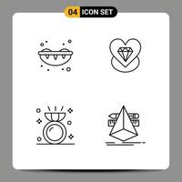 universale icona simboli gruppo di 4 moderno riga piena piatto colori di Sushi gioielleria diamante nozze design modificabile vettore design elementi