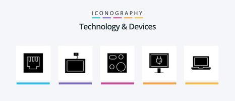 dispositivi glifo 5 icona imballare Compreso . macbook. piatto. il computer portatile. tv. creativo icone design vettore