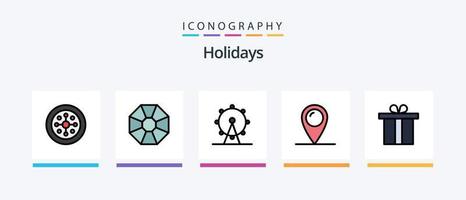vacanze linea pieno 5 icona imballare Compreso . inverno. regalo. diamante. creativo icone design vettore