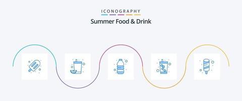 estate cibo e bevanda blu 5 icona imballare Compreso ghiaccio crema. crema. bottiglia. acqua. bevanda vettore