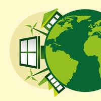 poster ecologico con pianeta terra e pannello solare vettore