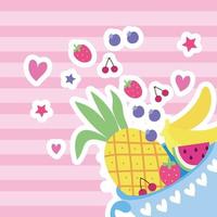 tazza con frutta stile kawaii vettore