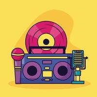 boombox vinile microfono musica sfondo colorato vettore