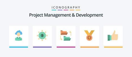 progetto gestione e sviluppo piatto 5 icona imballare Compreso raggiungere. condivisione. bancario. file condivisione. documento. creativo icone design vettore
