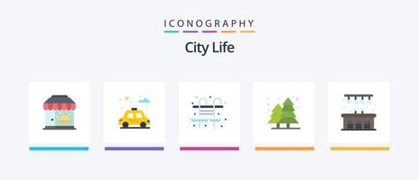 città vita piatto 5 icona imballare Compreso . vita. vita. città. paesaggio urbano. creativo icone design vettore