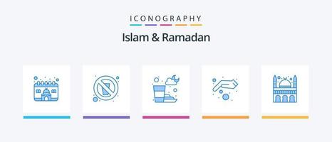 Islam e Ramadan blu 5 icona imballare Compreso sadaqa. moneta. acqua. beneficenza. volta. creativo icone design vettore