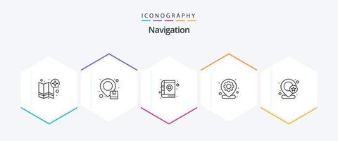 navigazione 25 linea icona imballare Compreso Ingranaggio. carta geografica. carta geografica. Posizione. Posizione vettore