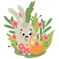 Pasqua coniglietto con un' cestino di Pasqua uova. disegnato stile. bianca sfondo, isolato. vettore