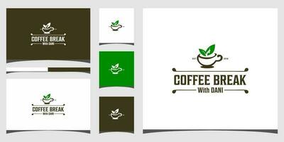 modelli di logo di pausa caffè e design di biglietti da visita vettore Premium