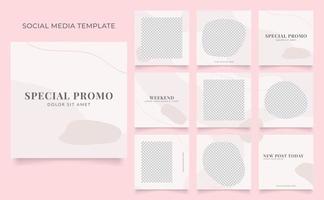 promozione di vendita di moda di blog di banner modello di social media. poster di vendita organica di puzzle con cornice quadrata completamente modificabile. sfondo vettoriale rosa rosso bianco