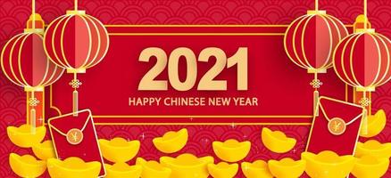 capodanno cinese 2021 anno della bandiera del bue vettore