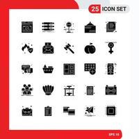 gruppo di 25 solido glifi segni e simboli per documenti cartello dati Aperto tavola modificabile vettore design elementi
