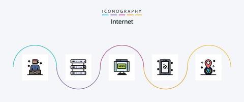 Internet linea pieno piatto 5 icona imballare Compreso GPS. Wifi. comunicazioni. tecnologia. Rete vettore