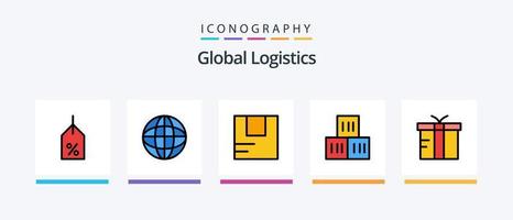 globale la logistica linea pieno 5 icona imballare Compreso globale. armadietto. Buona. globale. lavoratore. creativo icone design vettore