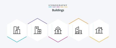 edifici 25 linea icona imballare Compreso Chiesa. costruzione. moderno. Torre. Casa vettore