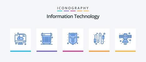 informazione tecnologia blu 5 icona imballare Compreso computer. Audio. calore. ragnatela. protezione. creativo icone design vettore