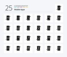 mobile applicazioni 25 solido glifo icona imballare Compreso memoria disco. app. acquisti. chiamando. mobile vettore