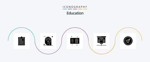 formazione scolastica glifo 5 icona imballare Compreso presentazione. grafico. gufo. diploma. certificato vettore