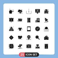 universale icona simboli gruppo di 25 moderno solido glifi di tostapane elettrico multimedia prima colazione film modificabile vettore design elementi