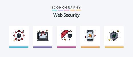 ragnatela sicurezza linea pieno 5 icona imballare Compreso dati. sicuro. visualizzazioni. sicurezza. globale. creativo icone design vettore