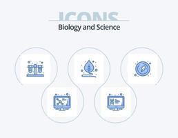 biologia blu icona imballare 5 icona design. ricerca. biologia. schermo. pianta. foglia vettore