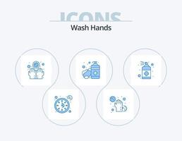 lavare mani blu icona imballare 5 icona design. spray. disinfettante. infettare. mano disinfettante. infettare vettore