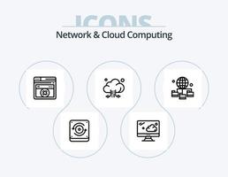 Rete e nube calcolo linea icona imballare 5 icona design. Banca dati. nube. potenza. grande. networking vettore