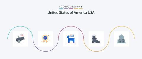 Stati Uniti d'America piatto 5 icona imballare Compreso punto di riferimento. costruzione. asino. americano. scarpa vettore