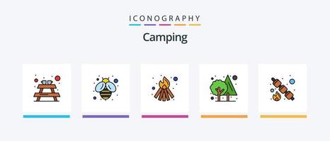 campeggio linea pieno 5 icona imballare Compreso carta geografica. bandiera. all'aperto. verde. giungla. creativo icone design vettore