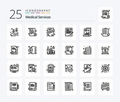 medico Servizi 25 linea icona imballare Compreso grafico. medico. applicazione. storia. file vettore