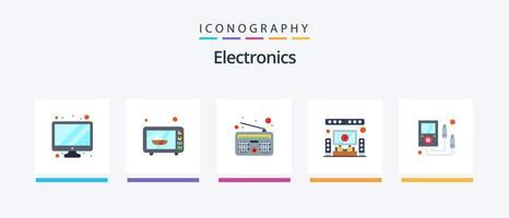 elettronica piatto 5 icona imballare Compreso . metro. Radio. elettronica. Teatro. creativo icone design vettore