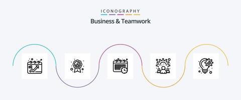 attività commerciale e lavoro di squadra linea 5 icona imballare Compreso idea. lampadina. orario. opera. Comunità vettore