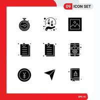 universale icona simboli gruppo di 9 moderno solido glifi di interfaccia carta sponsorizzazione documento galleria modificabile vettore design elementi