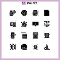 universale icona simboli gruppo di 16 moderno solido glifi di tavola pagina forte capelli file documento modificabile vettore design elementi