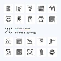 20 attività commerciale tecnologia linea icona imballare piace Data leggero premio innovazione lampadina vettore
