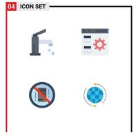 4 universale piatto icona segni simboli di bagno gestione rubinetto codifica distrazioni modificabile vettore design elementi