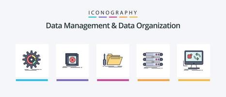 dati gestione e dati organizzazione linea pieno 5 icona imballare Compreso cremagliera. server. installare. statistiche. Pannello. creativo icone design vettore