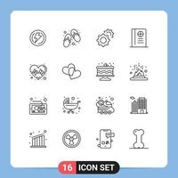 universale icona simboli gruppo di 16 moderno lineamenti di cuore pulse terme vacanza passaporto modificabile vettore design elementi