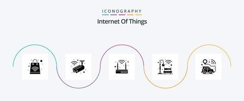 Internet di cose glifo 5 icona imballare Compreso . inteligente macchina. router. navigazione. parco vettore