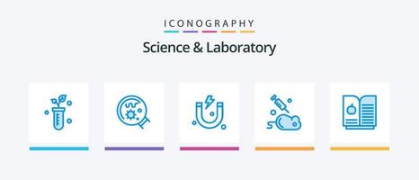 scienza blu 5 icona imballare Compreso . libro Mela. attrazione. scienza. laboratorio. creativo icone design vettore