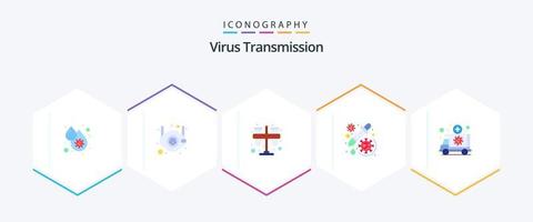 virus trasmissione 25 piatto icona imballare Compreso emergenza. vaccino. test. contagocce. droga vettore